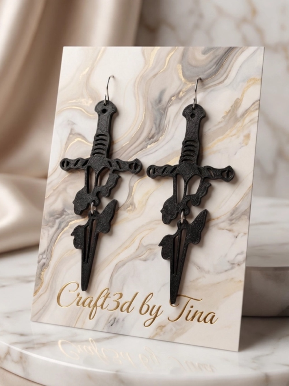 Black Dagger Drop Earrings
